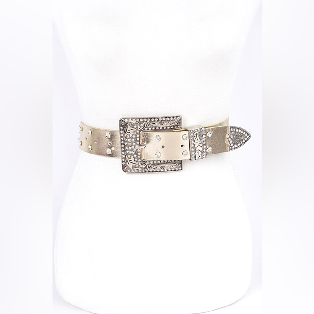 Plus Size Vegan Leather Metallic Gold Studded Statement Belt